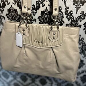 Gray leather coach bag